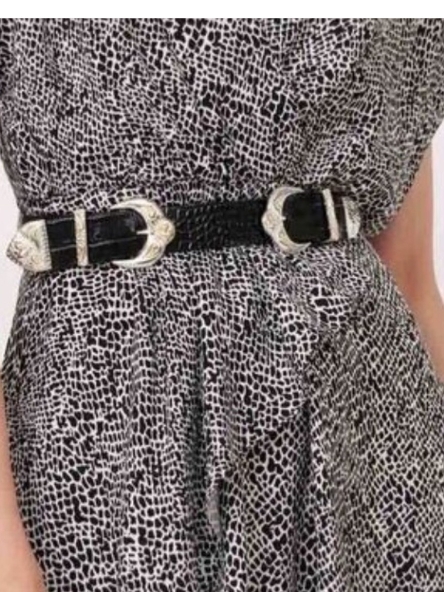 Maje Western Two Buckle Size 2 Nwt Ariona Croc Embossed Belt